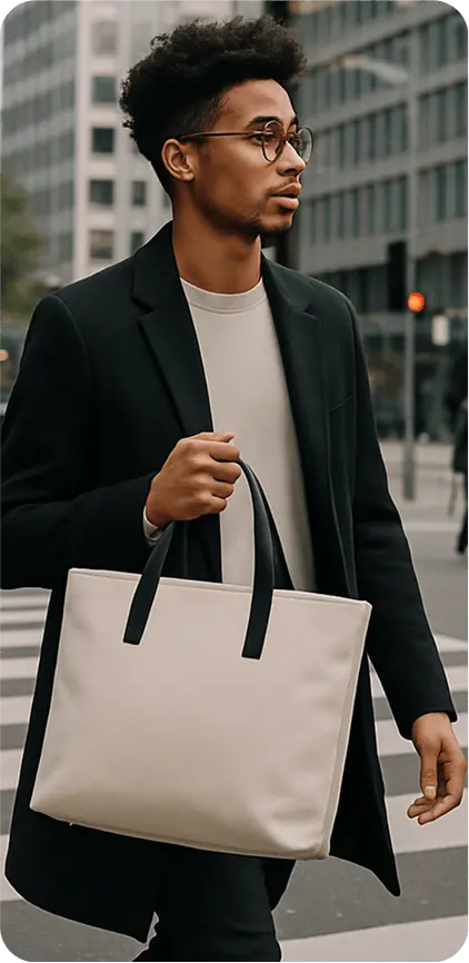 Чоловік в місті з сумкою EcoTote